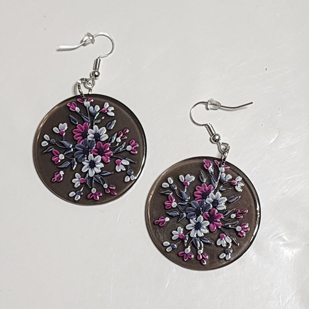 Flower Earrings Gift Party Jewelry Dangle Black Translucent Floral